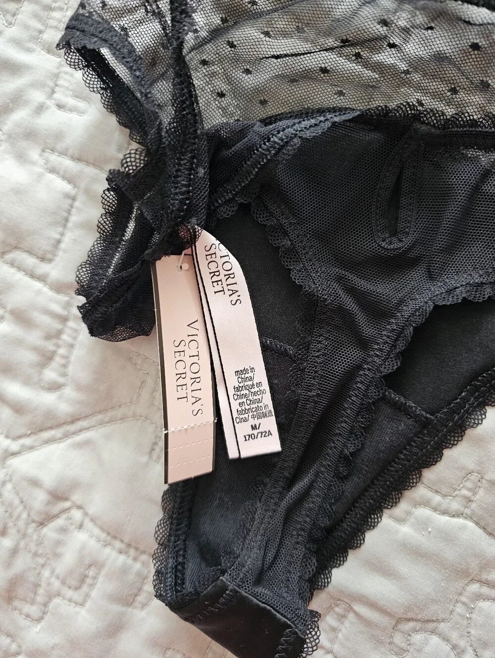 Victoria's Secret Sheer Lace Garter Chemise Set - Black